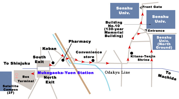 Ikuta Campus - Map of area surrounding Ikuta Campus