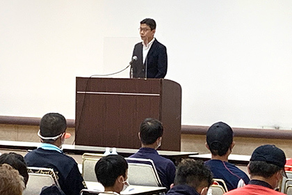 202207192022専修大学カップ主将会議＆抽選会_大会事務局長・増野嘉昭-専修大学理事長室長