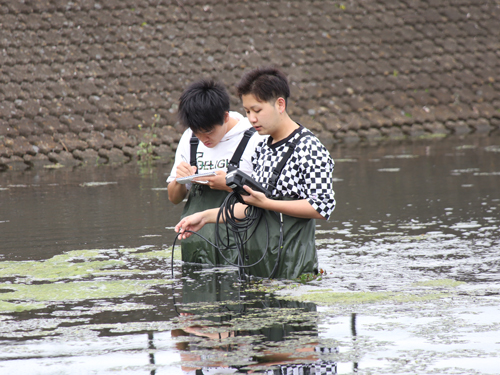 【食環境学科・生物科学科】大学池での実習_02